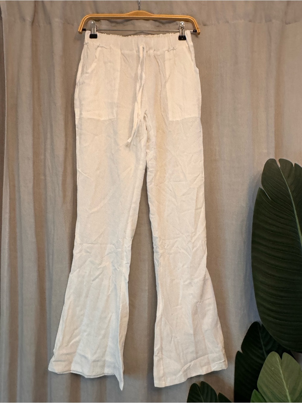 ✨ White Cotton Blend Wide Leg Drawstring Pants Small ✨